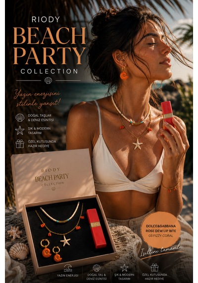 Riody Beach Party Collection Yaz Kombin Seti 2'li Kolye 2 Küpe D&g Lip Bite 03 Fizzy Coral Turuncu