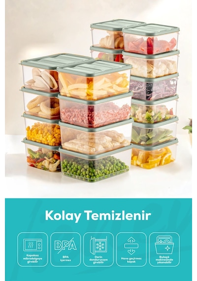 Vienev Mikrodalga Ve Difrize Uygun Buzdolabı Düzenleyici Organizer Saklama Kabı Seti Mint 20 Parça