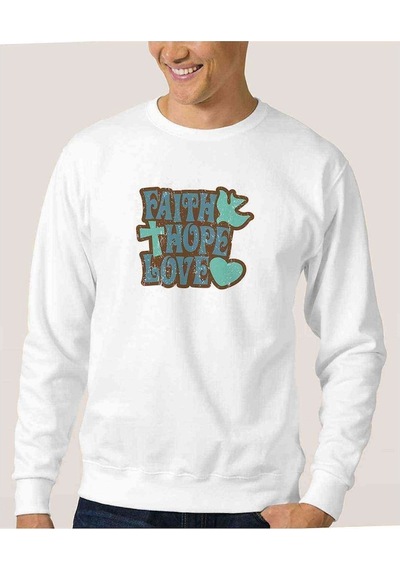 Love Hope Faith Baskılı Beyaz Erkek Örme Sweatshirt (534646185)
