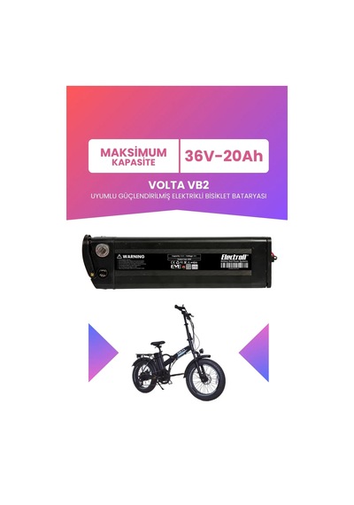 Volta Vb2 Uyumlu 36v 20ah Maksimum Kapasite Güçlendirilmiş Elektrikli Bisiklet Bataryası Siyah