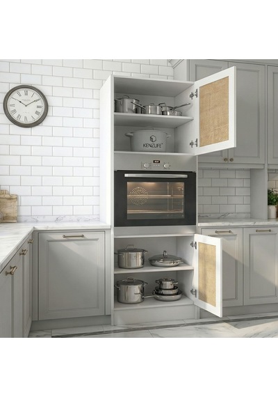 Kenzlife Ankastre Fırın Dolabı Bige Mat Beyaz 180 60 56 Jut Kare Kapak Mdf Gövde