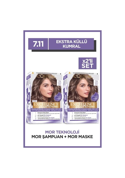 Excellence Cool Creme Saç Boyası 7.11 Ekstra Küllü Kumral 2'li Set pktlpsbysekksetik-8812