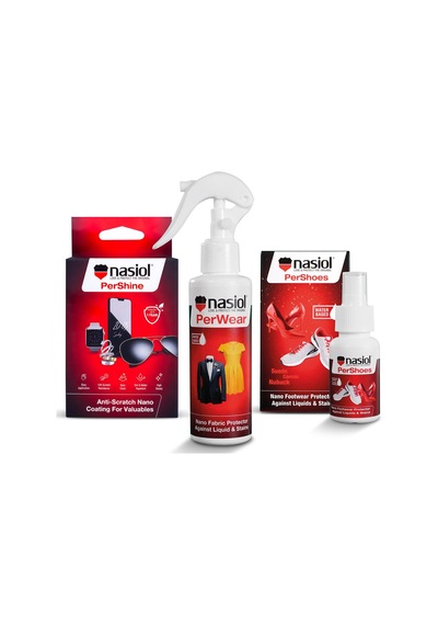 Nasiol-SET 3-Kişisel Eşyalar Nano Kaplama 3'lü Seti-Ayakkabı,Kıyafet,Saat,Gözlük,Tablet Yüzeyleri