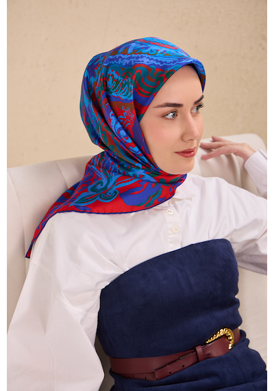 Silk Home Twill İpek Eşarp 11512-08 Saks Mavisi Art Desen Saks mavi