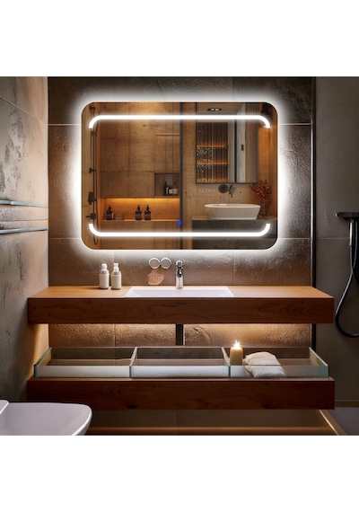 Recta Beyaz Led'li Kumlamalı Lavabo & Banyo Aynası Dokunmatik Sensörlü 65 X 90 Cm