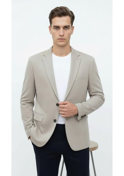 Plus Scorpion Erkek Esnek Kumaş Slim Fit Blazer Ceket Günlük & Ofis Şıklığı Açık Bej