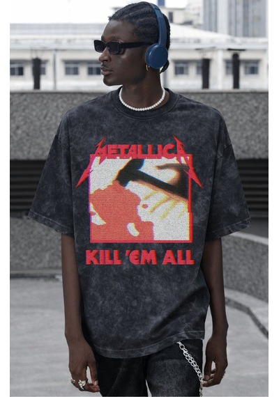 Metallica Kill 'em All Rock Metal Müzik Grubu Baskılı Unisex Over Siyah