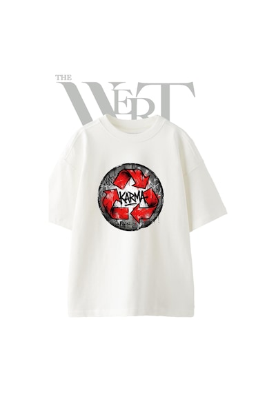 Thewert Graffiti Karma Tasarım Baskılı Ünisex Beyaz Oversize T-shirt