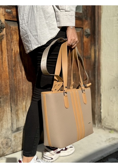 Kadın Orijinal Just Polo Yeni Sezon Büyük Boy 3 Bölmeli Lüks El Ve Omuz Çantası Shoulder Bag Bej