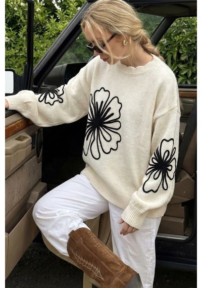 Femelle Bej Oversize Triko Kazak
