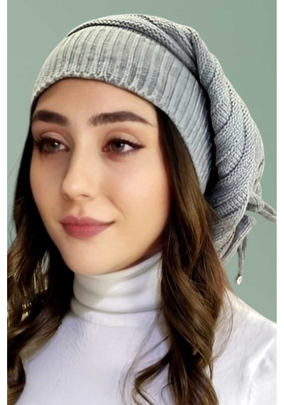 Tezzgelsin Kadın Kışlık Triko Örgü Bere Ve Boyunluk Gri