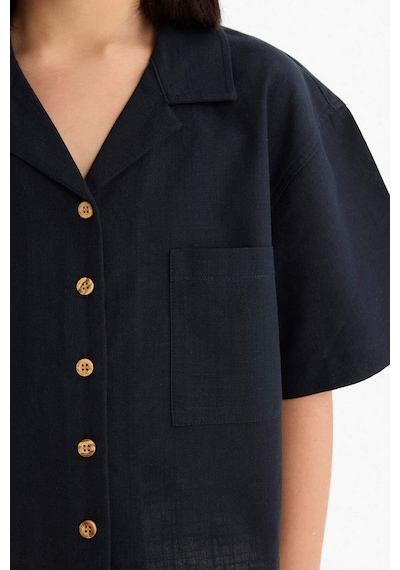 DeFacto Kız Çocuk Cropped Fit Keten Kısa Kollu Gömlek D7638A825SMBK27
