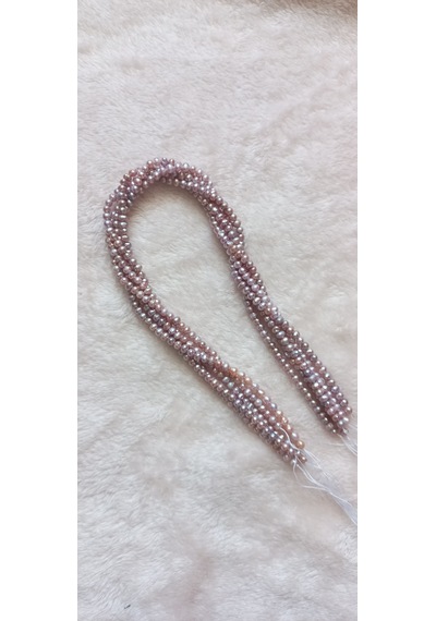 Pastel Pembe Lavanta Kum İnci Kolye 3-4 Mm 5 Dizi 35 Cm İnce Klipssiz Mor