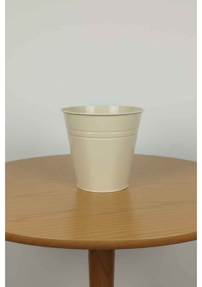 Konik Metal Saksı & Vazo - 23 Cm Dekoratif Çok Amaçlı Renkli Çiçeklik 23x23/16 Cm Krem