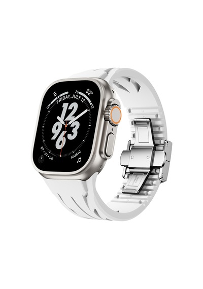 Apple Uyumlu  Watch Ultra 49mm Krd-127 Metal Tokalı Silikon Kordon-beyaz