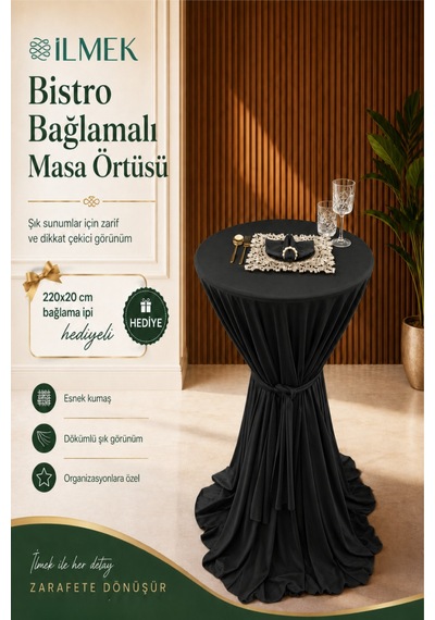 Dertsiz Bağlamalı Bistro Masa Örtüsü - Düğün Davet Organizasyon Otel Restoran Kokteyl Masa Örtüsü Siyah Siyah Dertsiz Bağlamalı Bistro Masa Örtüsü - Düğün Davet Organizasyon Otel Restoran Kokteyl Masa Örtüsü Siyah Siyah