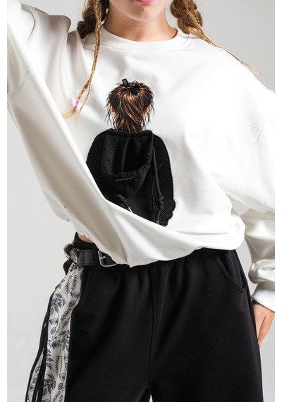 Loco Loco Ekru Baskılı Çocuk Sweatshirt