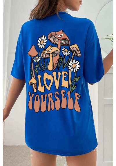 Flood Of Style Unisex Love Yourself Baskılı T-shirt Mavi