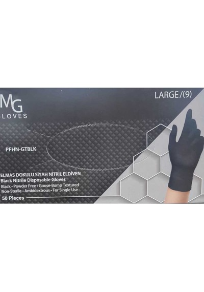 Mg Gloves Elmas Dokulu Siyah Nitril Eldiven Large 9 50 Adet