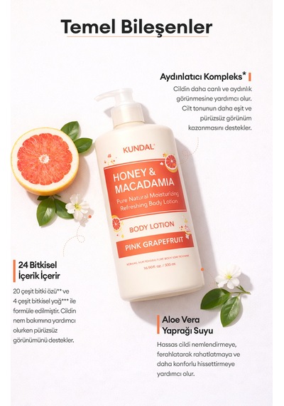 Nemlendirici Vücut Bakım Seti Kundal Honey&macadamia Pure Body Wash+lotion Pink Grapefruit Edition