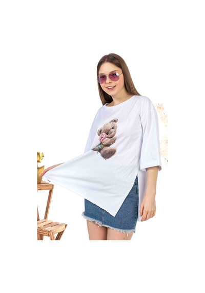 Kadın Oversize Bear Baskılı Tshirt (534304769)