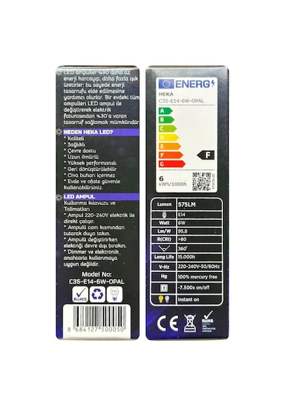 Led Ampul, 6w 51w , 3000k, E14 Duylu, Soft Mum Diğer