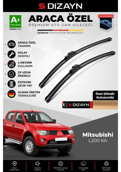 S-dizayn Mitsubishi L200 Ka Ön Cam Silecek Seti 2006-2009 Premium Araca Özel 53-48 Cm A+ Kalite Aocs