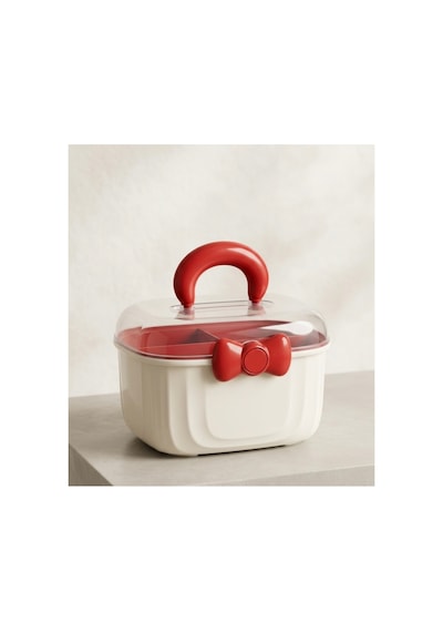 Çok Amaçlı Çocuk Beslenme Kutusu & Organizer Çanta,takı,toka,makyaj Malzemesi, Oyuncak Düzenleyici,bölmeli,taşınabilir Saklama Kutusu,23x23 Cm Krem Ve Bordo