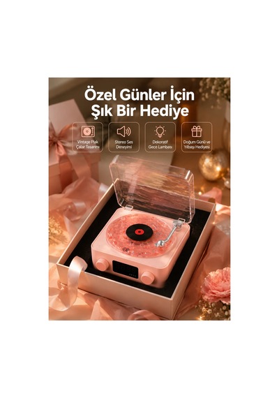 Retro Bluetooth Hoparlör Yumuşak Gece Lambası Ve Saat Göstergeli Yeni Nesil Çok Renkli