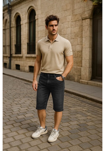 Markapia Banny Jeans Erkek Esnek Likralı Jean Şort Gri 30 GRİ