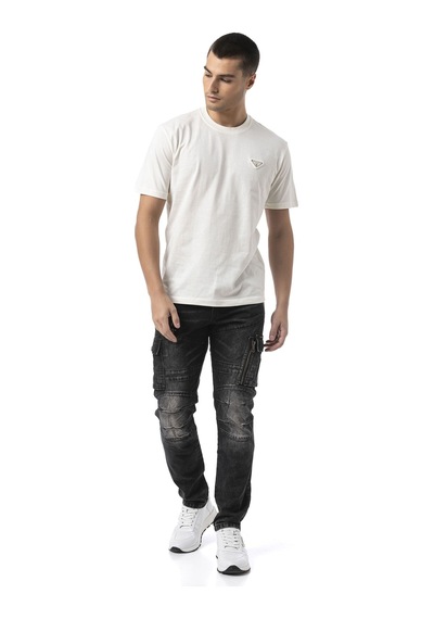 Cipo & Baxx Erkek Basic Bisiklet Yaka Regular Fit Pamuklu Kısa Kollu Tişört Ct823 Ecru