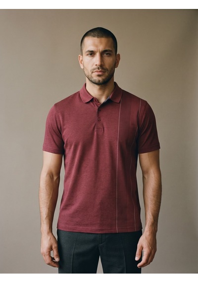 Maccali Erkek Bordo Dikey Desen Panelli Polo Yaka Tişört
