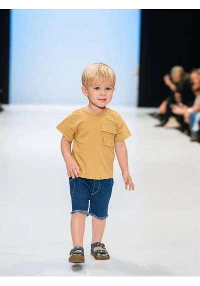 Çikoby Erkek Bebek Basic Cep Detaylı Tshirt-15856 Hardal