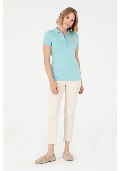 U.S. Polo Assn. Kadın Su Yeşili Basic Polo Yaka Tişört 50280071-VR083