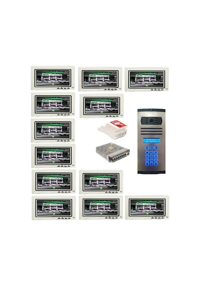 20 Daire Nts 2015-b 7'' Görüntülü Diafon Beyaz-8003 Tuş Takımlı Şifreli Zil Panelli Set