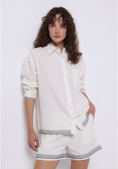 Colin's Colins Regular Fit Yüksel Bel Nakışlı Kadın Beyaz Şort Cl1074278 Q1.v1 Wht Beyaz