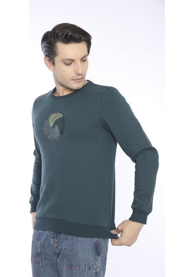 Escetic Erkek Spor Slimfit, Bisiklet Yaka Yeşil Sweatshirt-4266