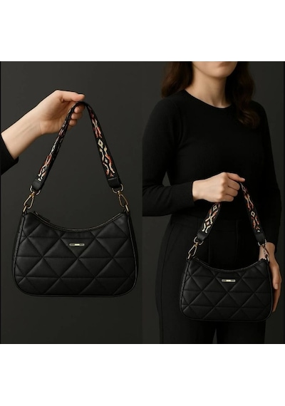 Guard Leather Kapitone Kadın Omuz Çantası + Renkli Kartlık siyah