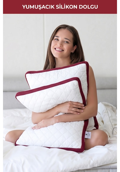 2'li Klimalı Yastık 50x70 Cm Terletmeyen, Hava Alan Mikrofiber Uyku Yastığı Bordo