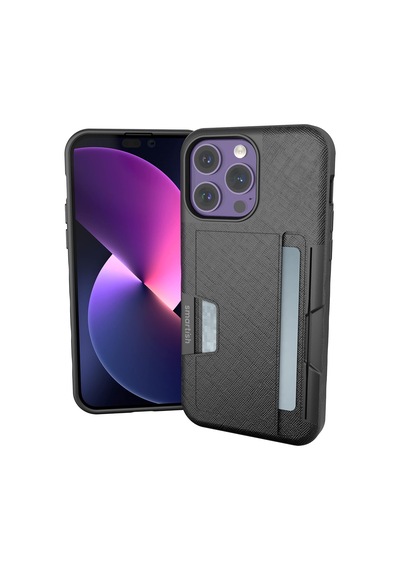 İphone 14 Pro Max Cüzdan Kılıfı - Cüzdan Slayer Vol. 2 İnce + Koruyucu Dayanaklı Kredi Kartı Tutucu - Siyah Kravat Çok Renkli
