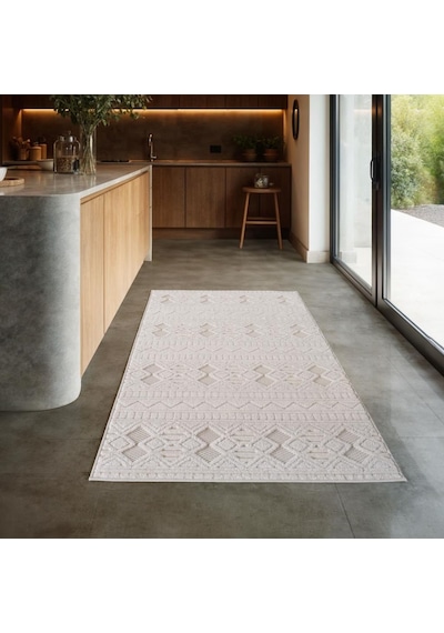 Modern Krem Renkli İskandinav Desenli Bohem Salon Mutfak Mekan Teras Balkon Oda Ve Çocuk Halısı Oymalı Halı Krem