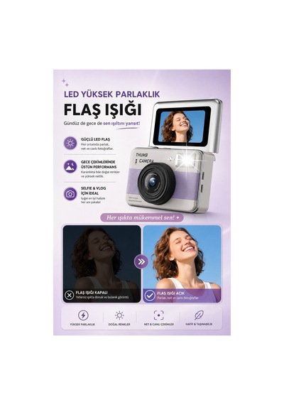 Robeve Y11 68mp Dijital Fotoğraf Makinesi 180 Döner Ekranlı Mini Selfie Kamera