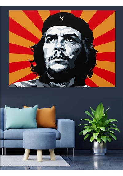 Che Guevara Kırmızı Arka Plan Dekoratif Kanvas - Mdf Ahşap Tablo