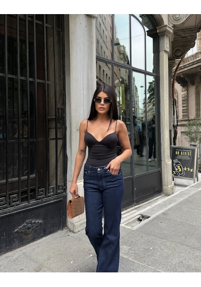 Out Of Standart Kadın Midwaist Flare Yüksek Bel Geniş Paça Jean Pantolon İndigo