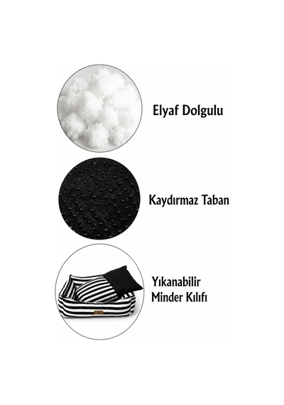 Kedi Ve Köpek Yatağı Kafa Destekli Kaydırmaz Taban Yıkanabilir Fermuarlı Minder %100 Boncuk Elyaf Siyah - 880945559 M