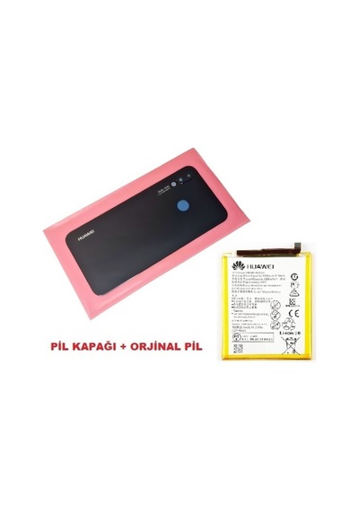 Tkgz - P20 Lite Arka Pil Batarya Kapağı + Pil Cam Kamera Lensi Siyah