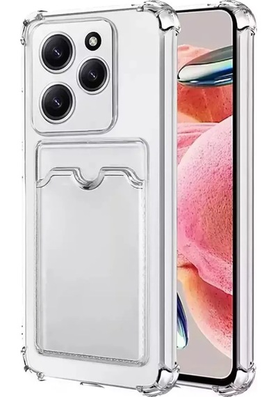 İnfinix Hot 40 Pro Kapak Kamera Korumalı Kartlıklı Darbe Emici Özellikli Şeffaf Silikon Kılıf Şeffaf
