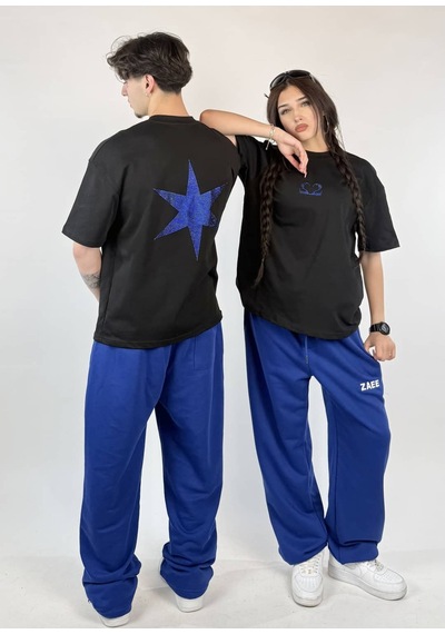 Zaee 2m Motive Taşlı Oversize T-shirt Mavi