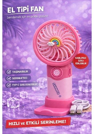 Fit Pembe Mini Taşınabilir Sessiz El Fanı 3 Hız Ayarlı Mini El Pervanesi Soğutucu-vantilatör