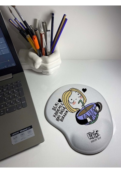 Kahvekolik Kız Baskılı Bilek Destekli Mouse Pad Mousepad